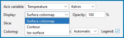 Display options when Temperature, Surface tension, Thermal conductivity, or Dynamic viscosity is selected as an Axis variable. 