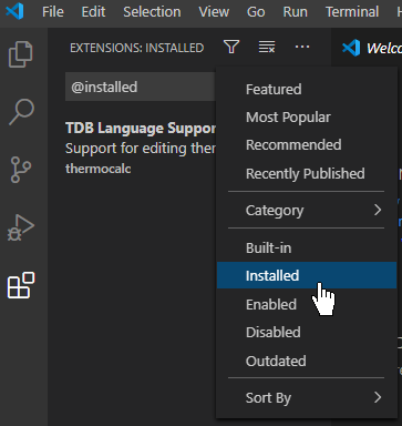 Filtering installed extensions location on the menu